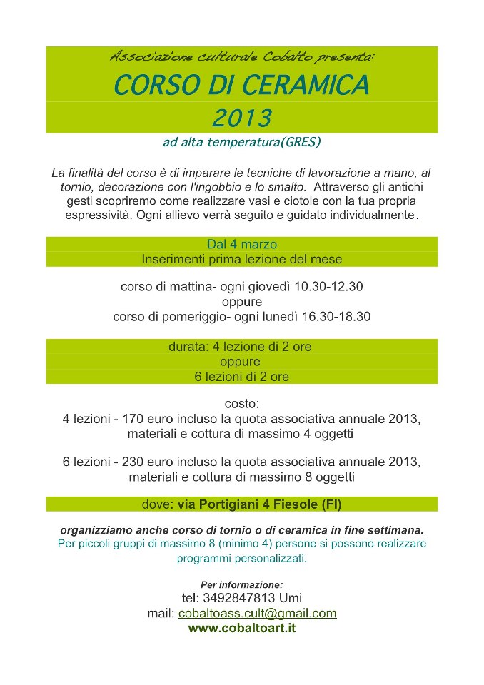 Corso di ceramica gres